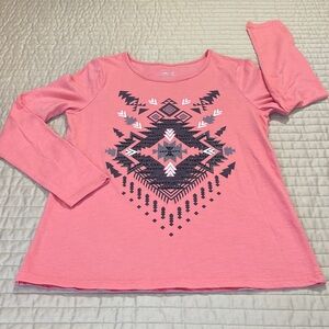 BACK IN THE SADDLE WOMENS SIZE M ( looks smallish) Pink/PEACH  Geometric  Shirt